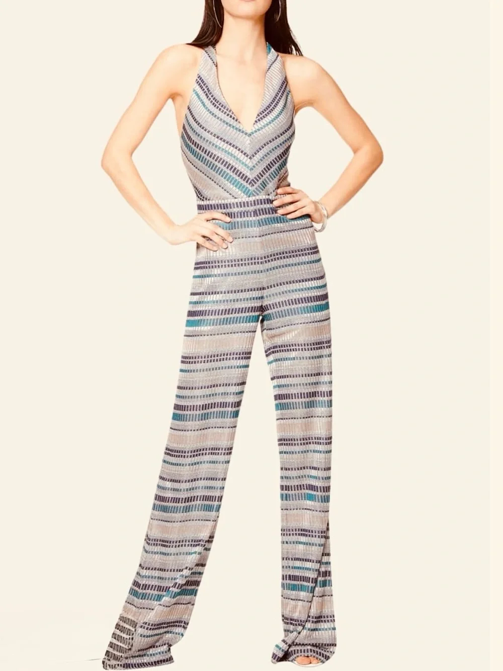 Ramy Brook Riana Printed Halter Jumpsuit Shimmer size 4